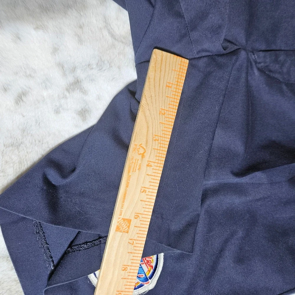Navy Blue Miller Lite Beer Patch Pleated Work Shorts 35 Vintage USA Made Brewery